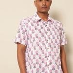 Handblock Print Shirt with Spread Collar