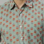 Olive Green Hand Block Printed Cotton Shirt