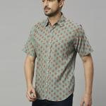 Olive Green Hand Block Printed Cotton Shirt