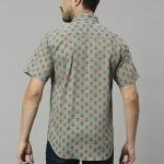 Olive Green Hand Block Printed Cotton Shirt