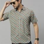 Olive Green Hand Block Printed Cotton Shirt